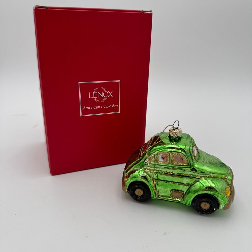 Lenox Ornament Glass Green Car 5 inch